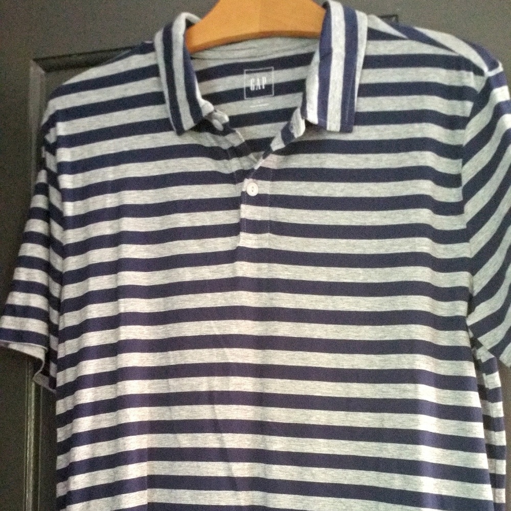 Gap Grey & Blue Stripe Jersey Polo Sz L